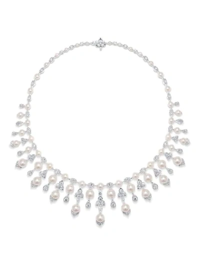 David Morris 18kt White Gold Trillium Akoya Pearl & White Diamond Necklace In Silver