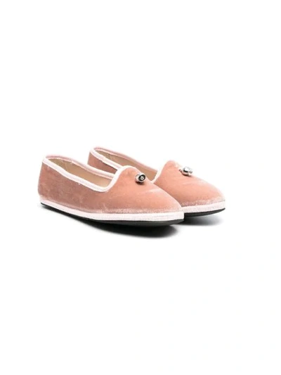 Simonetta Kids' X Chantecler Velvet Ballerina Shoes In Pink