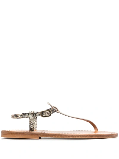 Kjacques Picon Snakeskin-print Flat Sandals In Beige