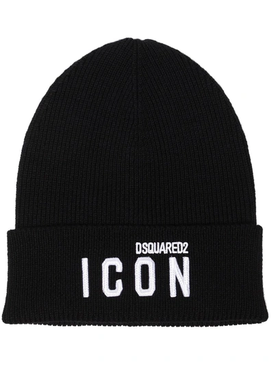 Dsquared2 Icon Logo-embroidered Knitted Beanie In Black
