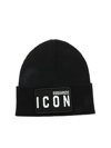 Dsquared2 Icon Logo-embroidered Knitted Beanie In Black