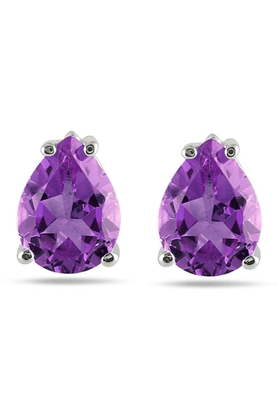Best Silver Inc. Sterling Silver Pear Amethyst Cz Stud Earrings In Purple
