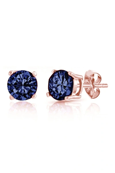 Best Silver Inc. 14k Rose Gold-plated 6mm London Blue Cz Stud Earrings