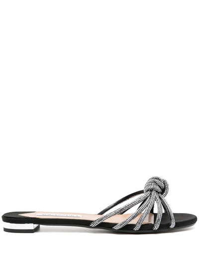 Aquazzura Crystal-embellished Knot-detail Sandals In Black