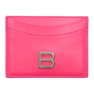 Balenciaga Hourglass Leather Card Holder In Fluo Pink