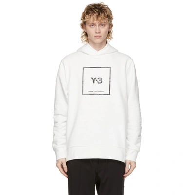 Y-3 White U Square Label Graphic Hoodie In White,grey