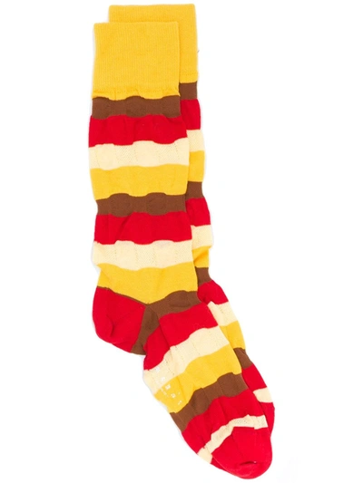 Marni Striped Knitted Socks In Yellow