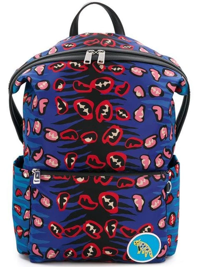 Fendi Leopard Print Backpack In Blue