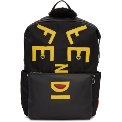 Fendi Vocabulary Monster Nylon & Leather Backpack In Jbx Black