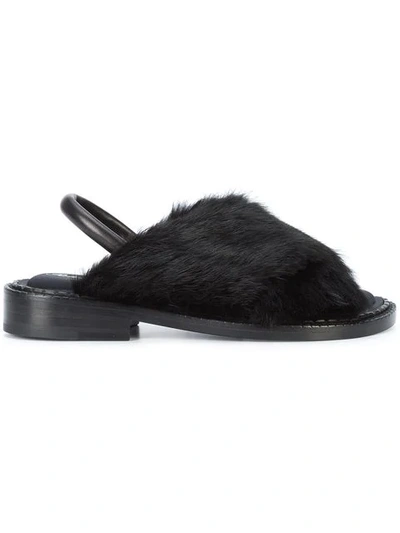 Robert Clergerie Bloss Rabbit Fur Slingback Sandals In Black