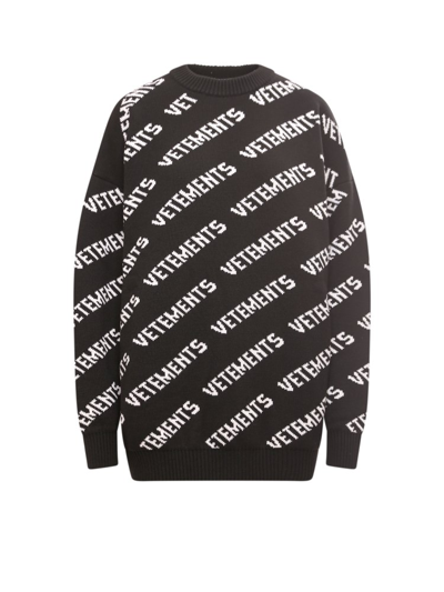 Vetements Black & White Allover Logo Sweater In Black,white