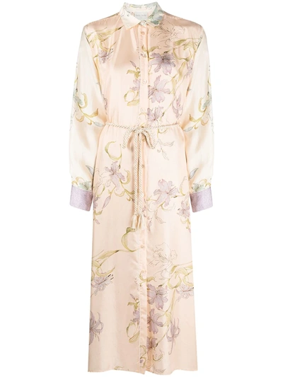 Forte Forte Floral Print Cotton Blend Dress In Pink In Neutrals
