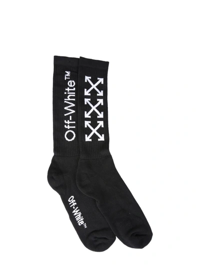 Off-white Stretch Cotton Calf High Socks In Black