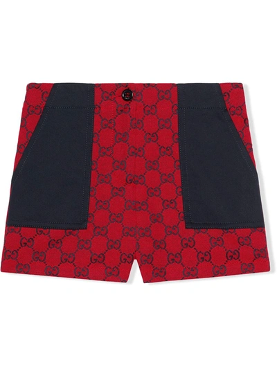 Gucci Kids' All Over Logo Cotton Blend Shorts In Red
