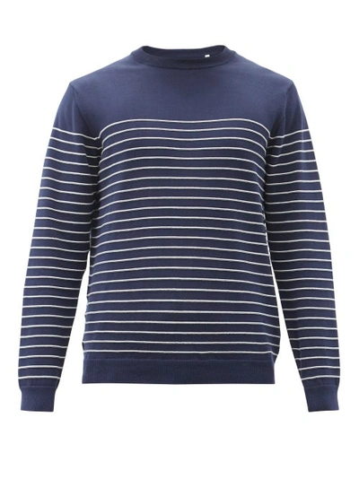 Albam Breton-stripe Cotton Sweater In Blue