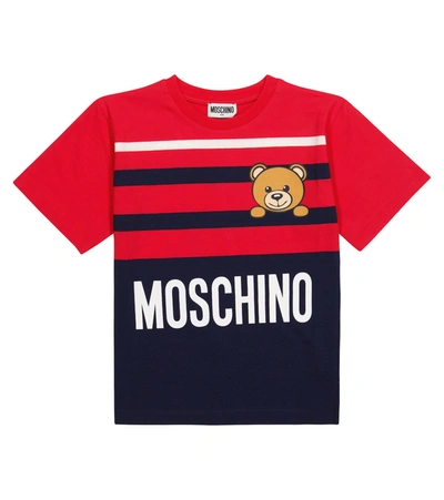 Moschino Kids' Stripe Teddy Bear Detail T-shirt In Red