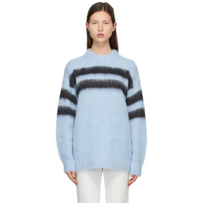 Acne Studios Oversized Striped Brushed Knitted Sweater In Light Blue