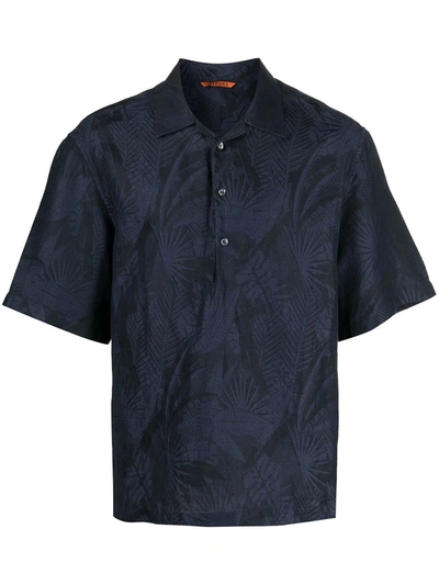 Barena Venezia Camp-collar Printed Linen And Cotton-blend Half-placket Shirt In Blue