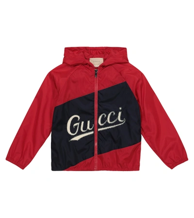 Gucci Kids' Red And Blue Nylon Jacket With Logo