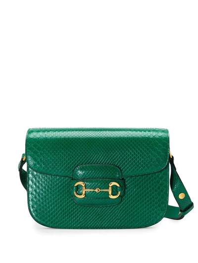 Gucci Horsebit 1955 Anaconda Small Shoulder Bag In Green