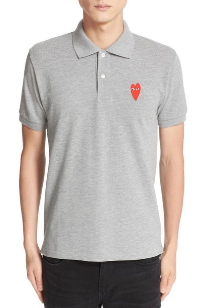 Comme Des Garçons Stretch Heart Face Polo In Top Dyed Grey