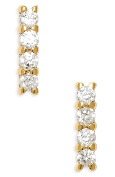 Argento Vivo Sterling Silver Teeny Pave Bar Stud Earrings In Gold
