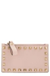 Valentino Garavani Rockstud Leather Zip Card Case In Rose Quartz