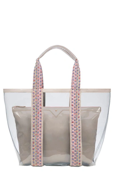 Kelly Wynne Bring On The Beach Clear Tote In Taupe/ Grey
