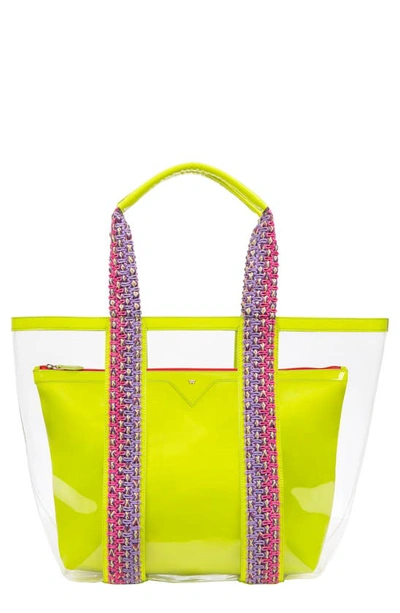Kelly Wynne Bring On The Beach Clear Tote In Neon Yellow/ Clear