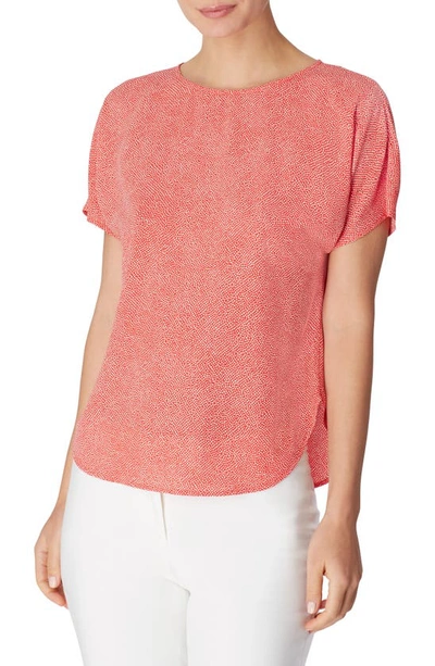 Anne Klein Microdot Short Sleeve Top In Poppy/ Anne White