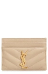 Saint Laurent Monogram Quilted Leather Credit Card Case In Dark Beige