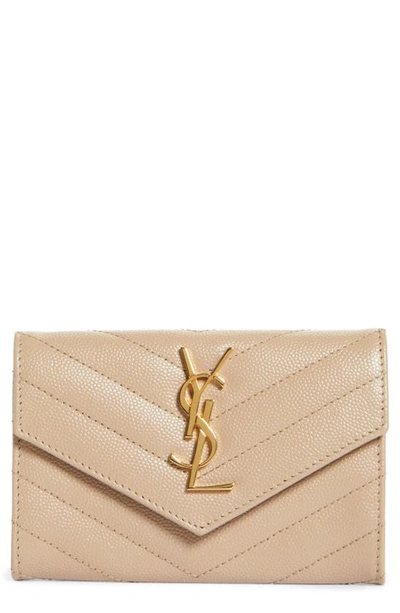 Saint Laurent 'monogram' Quilted Leather French Wallet In 2721 Dark Beige