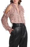1.state Ruffle Cold Shoulder Top In Silky Snake