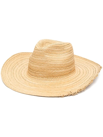 Saint Laurent Unfinished Detail Straw Hat In Natural