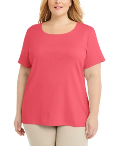 Karen Scott Plus Size Cotton Square-neck Top, Created For Macy's In Peony Coral