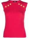 Balmain Button Pointelle Knit Top In Fuchsia