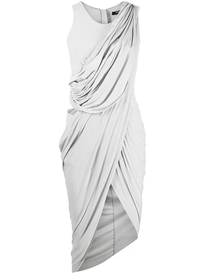 Balmain Draped Cutout Stretch-jersey Midi Dress In Light Grey