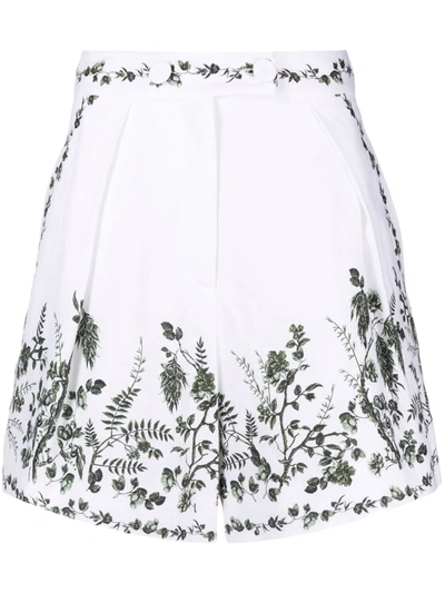 Erdem Womens Wht Grn Floral-print High-rise Linen Shorts 6 In White Green