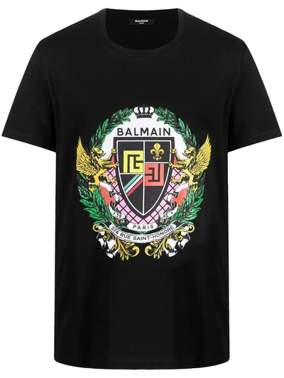 Balmain Black T-shirt With Multicolour Print