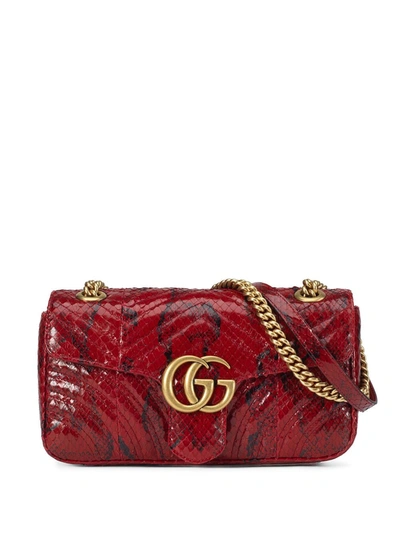 Gucci Gg Marmont Anaconda Small Shoulder Bag In Red