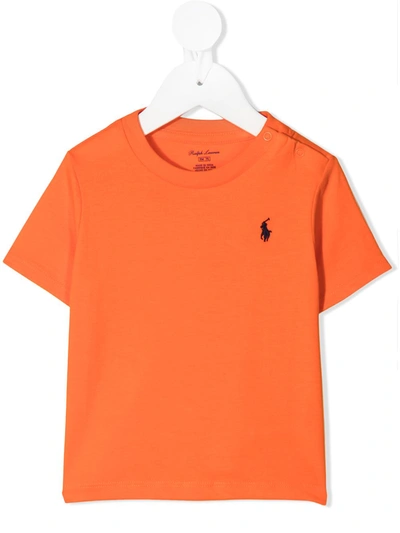 Ralph Lauren Babies' Polo Pony Logo Cotton T-shirt In Orange