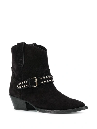 Saint Laurent Suede Ankle Boots With Studs And Buckles In Black