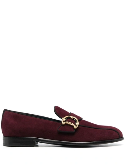 Dolce & Gabbana Suede Loafers With Baroque Dg Logo In Bordeaux