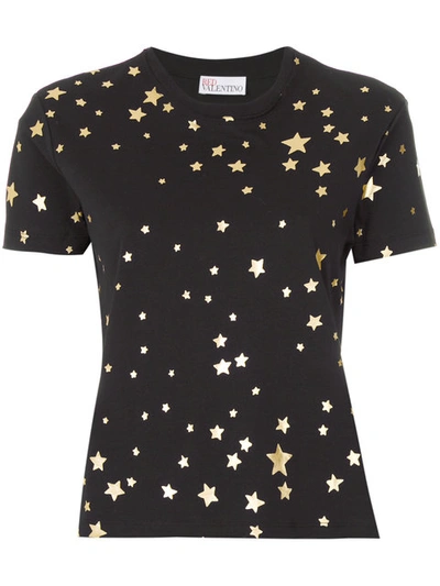 Red Valentino Layered Sheer Gold Foil Star Shirt In Black