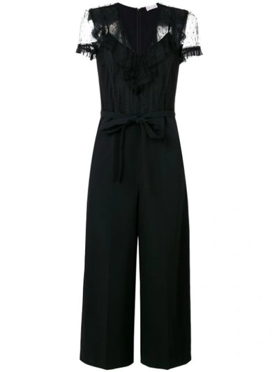 Red Valentino Ruffled Swiss-dot Tulle And Crepe Jumpsuit In Black