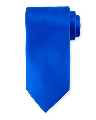 Stefano Ricci Solid Silk Satin Tie In Blue