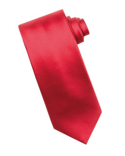 Stefano Ricci Solid Silk Satin Tie In Red
