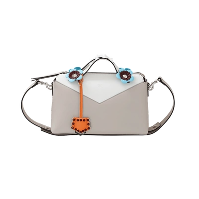 Fendi By The Way Floral-detail Leather Boston Bag In Gry-wht