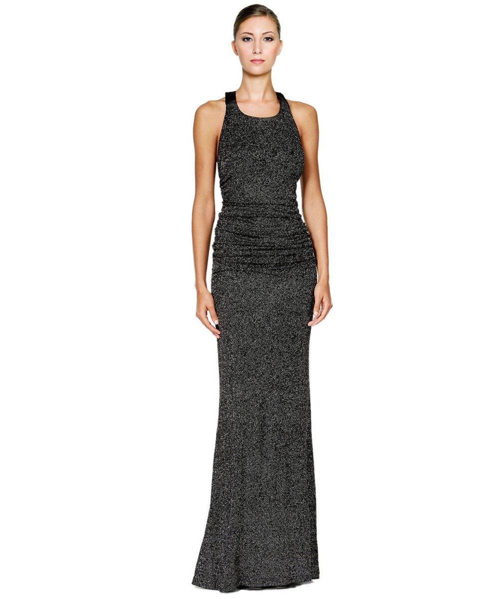 calvin klein open back halter gown