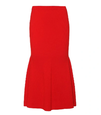 Victoria Beckham Ribbed Wool-blend Midi Skirt In Red